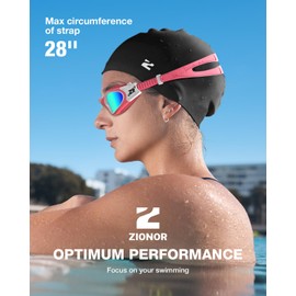 ZIONOR Polarised Swimming Goggles + Swimming Cap for Men and Women, UV Protection, Anti-Fog, Adjustable Strap, Comfort Professional Swimming Goggles (YKY-EU-G1S-Light Pink Gold + C5-Black)
