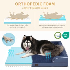 Casa Paw Memory Foam Large Dog Bed with Bolsters, Cooling Dog Beds for Extra Large Dogs, Waterproof Orthopedic Dog Bed with Removable Washable Cover and Nonskid Bottom(Large,Navy Blue)