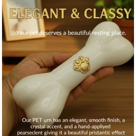 Decorative Bone Shape Aluminium pet urns Casket with Hand Engrave paw Mark for Pets Ashes with Display Stand - Unique Beautiful Cremation Urn for Pets -Memorial Keepsake for Dogs,Cats.. (White)