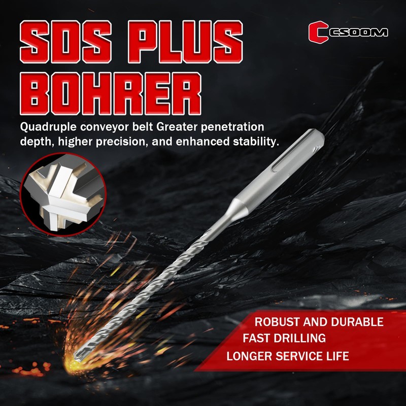CSOOM SDS Plus Rotary Hammer Drill Bit 3/16"x6.3", Professional Concrete