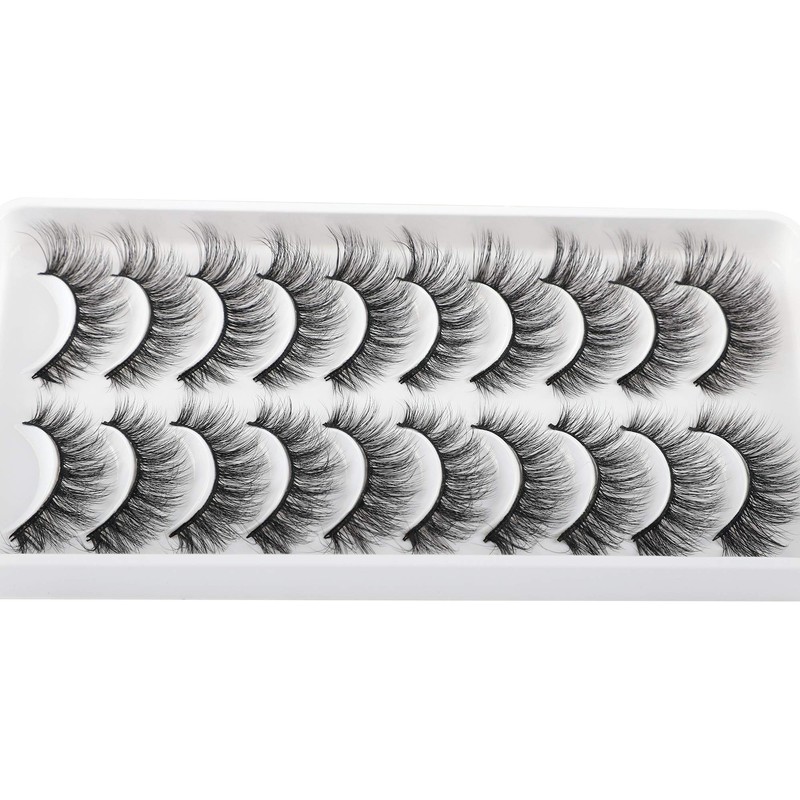 JIMIRE 10 Pairs Fake Eyelashes Fluffy Natural False Lashes Cat-Eye
