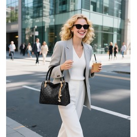 DORRISO Elegant Handbags for Women Ladies Handbags Set PU Leather Large Top Handle Bag Versatile Tote Bag 4 Piece Set Large Shoulder Bags Clutch Carder Holder Black