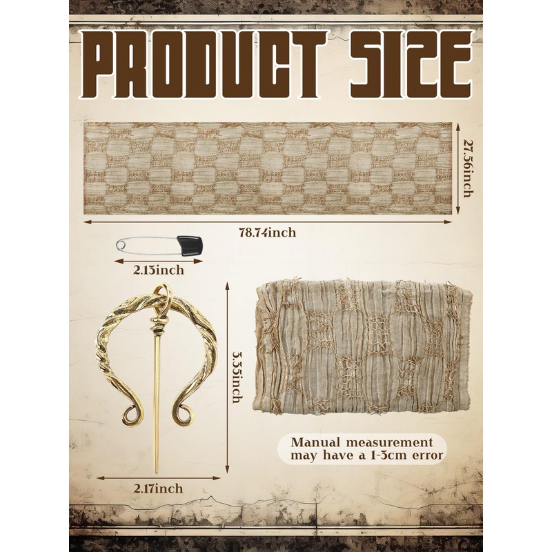 Fourluoo 2 Pcs Wrap Sand Wasteland Hooded Shawl with Viking