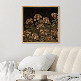 SIGNWIN Framed Canvas Print Wall Art Vintage Botanical Bloom Dark Aesthetic Floral Illustrations Modern Art Decorative Calm/Zen for Living Room, Bedroom, Office - 16"x16" Natural