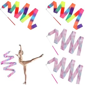 QEEROYO Pack of 4 Dance Ribbons, 2 m Gymnastics Ribbon, Dance Ribbon, Rhythmic Gymnastics Ribbon, Dance Ribbons, Ribbon for Rhythmic Gymnastics, Rhythmic Gymnastics Wand