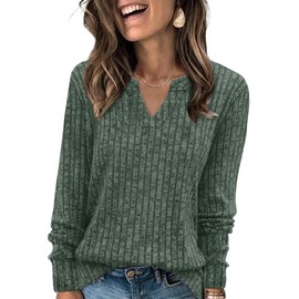 SAMPEEL Sweaters for Women School Teachers Outfits Long Sleeve Shirts Dressy Casual Tops Lightweight Sweatshirt Christmas Fashion Clothing 2025 Green M