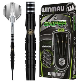 WINMAU Sniper Black 18 Gram Barrel / 20 Gram Full Weight Professional Tungsten Darts Set with Flights and Stems (Shafts)