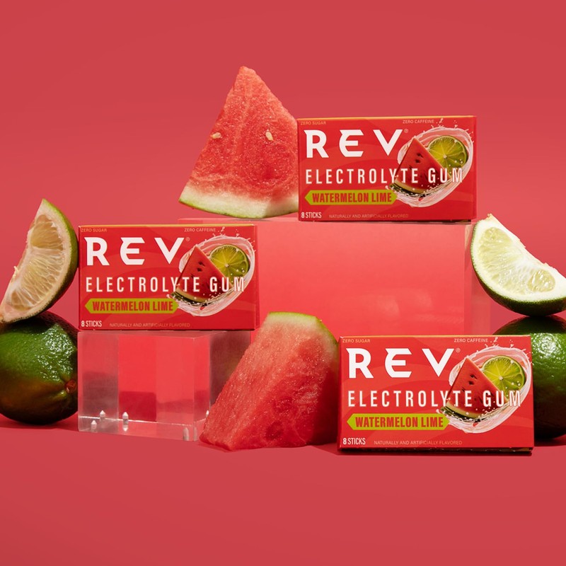 Rev Electrolyte Gum, Watermelon Lime, Sugar-Free with Essential Electrolytes, 6