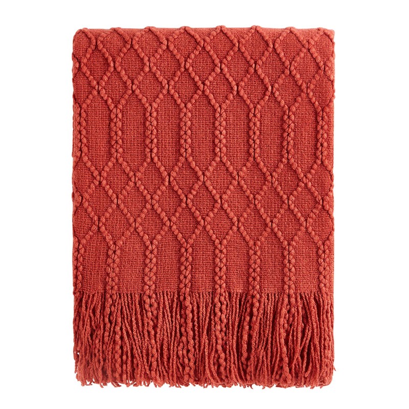KASYLAN 100% Acrylic Knitted Throw Blanket Textured Solid Soft Decorative