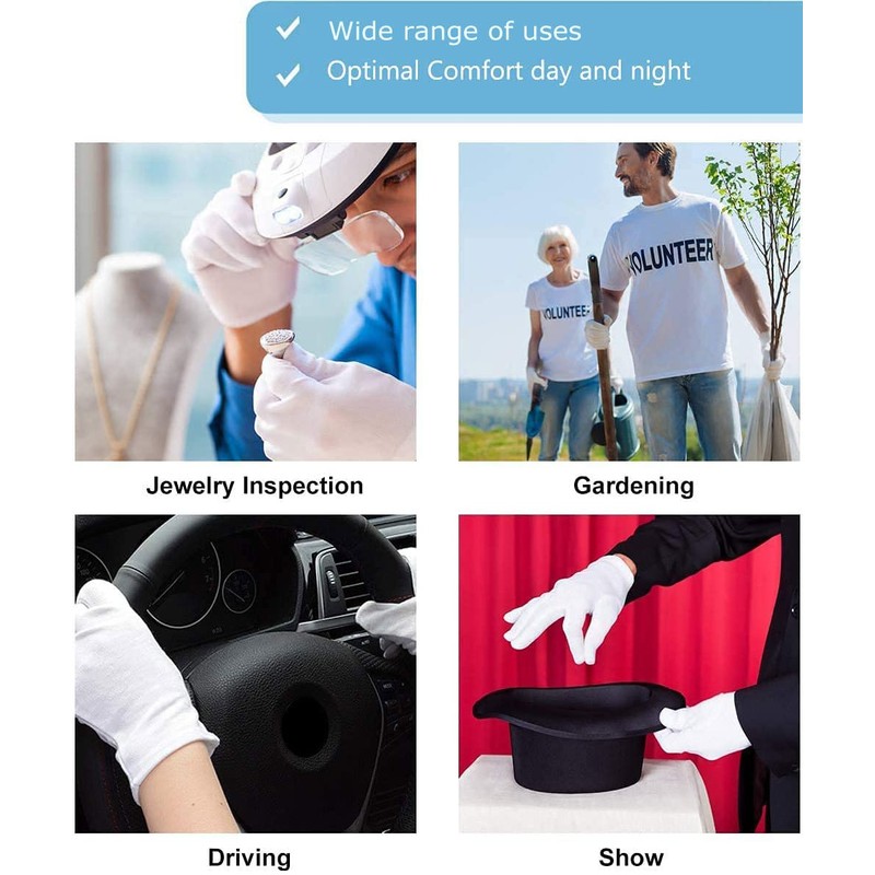 2 Pairs Cotton Moisturizing Gloves Over Night Bedtime White Cotton