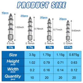 Fishing Nail Weights Kit, 70pcs Wacky Worm Weights Insert Sinkers Fishing Weights Tackle for Plastic Worms Lures Nail Sinker Weights for Wacky Rig Neko Rig Bass Fishing 4 Sizes