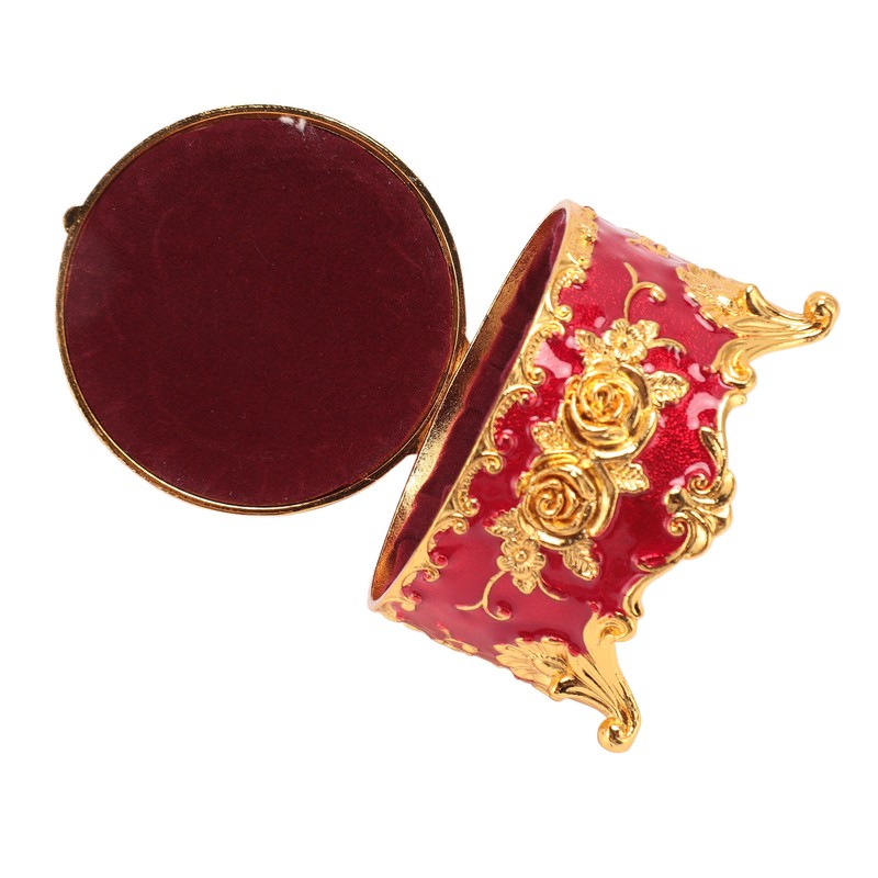 Vintage Metal Jewelry Box Round Exquisite Hand Carved Gold Flower
