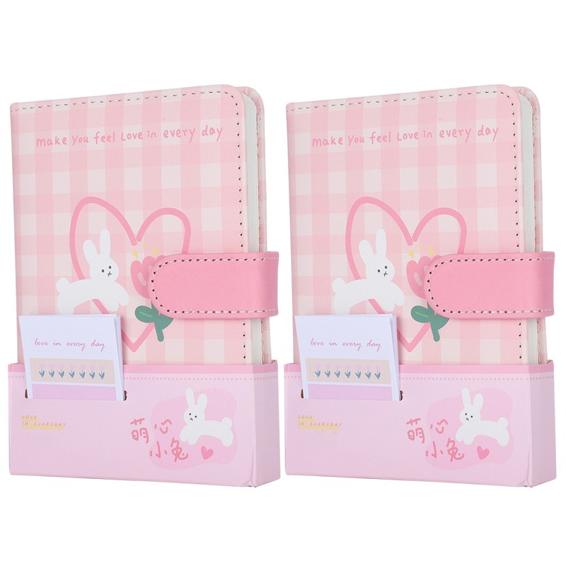 2Sets A6 Magnetic Buckle Notebook Binder Cute Bunny Pattern Daily