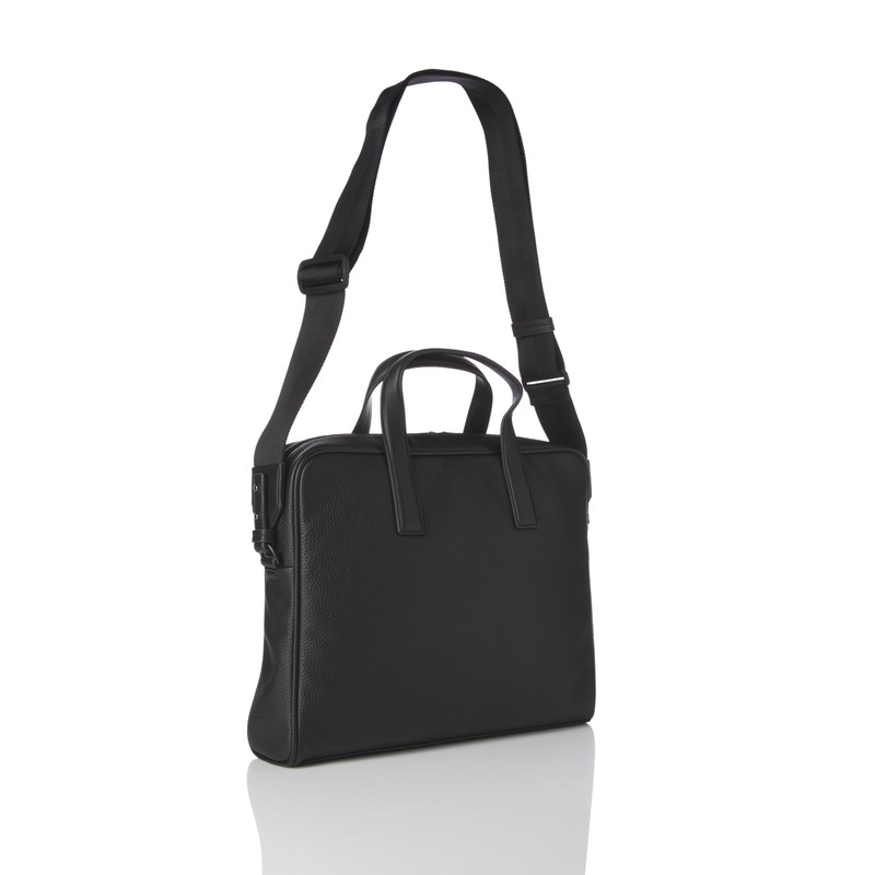 HUGO Stacked Logo Leather Briefcase, Black Currant, PCE.