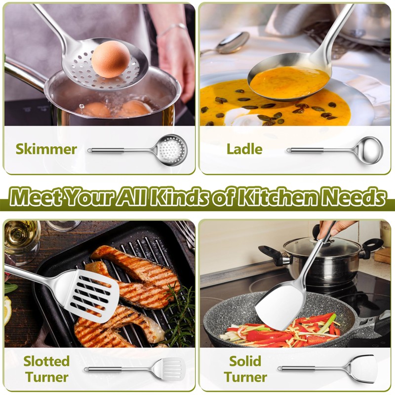 E-far Cooking Utensils Set, 10-Piece Stainless Steel Kitchen Utensils with
