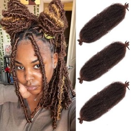 Leeven 12 Inch Springy Twist Hair for Afro Marley Locs 3 Packs Afro Kinky Curly Marley Braiding Hair Extensions Pre Separated Popping Spring Twist Crochet Hair for Distressed Locs /T30#