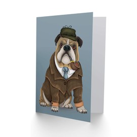 Detective Bulldog Pet Sherlock Pipe Clothes Birthday Sealed Greeting Card Plus Envelope Blank inside