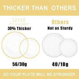 LIYH 120 Pcs Clear Plastic Plates with Gold Trim Disposable, Clear Gold Plastic Party Plates Included 60 Dinner Plate 10.25 Inch 60 Dessert Plate 7.5 Inch Elegant Dishes Tableware for Party Wedding