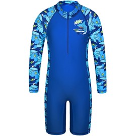 TFJH E Boys Long Sleeve Swimsuits UPF 50+ Rash Guard Bathing Suits Swimwear 403 Navy Fish 104/110