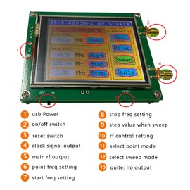 Upgraded MAX2870 Rf Signal Generator Source 23~6000Mhz High Precision Frequency 2.8 inch Touching Screen Single Point Sweep Mode Data Cable SMA Female Counter-Control