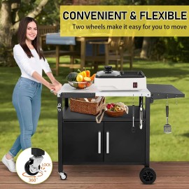 Outdoor Grill Cart w/Storage, Bar Patio Kitchen Island Grill Table, BBQ Movable
