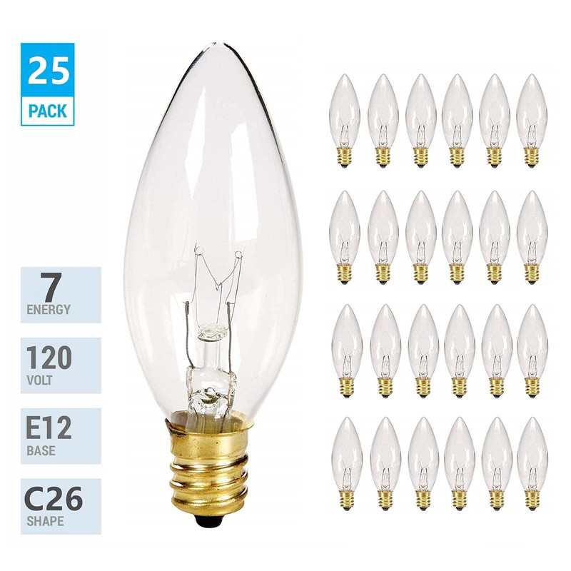 SUNSGNE 25 Pack Candle Light Bulbs, C26 Crystal Clear Torpedo
