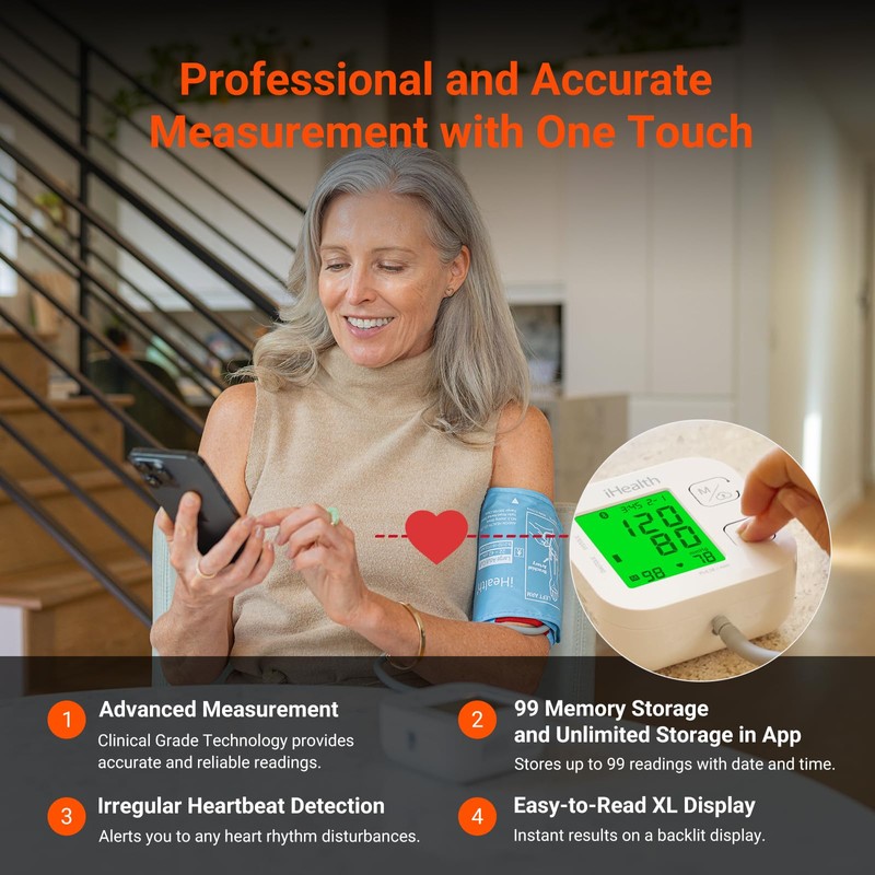 iHealth Track Smart Upper Arm Blood Pressure Monitor with Wide