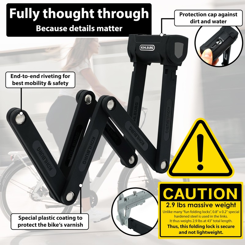 KOHLBURG 43" Heavy Duty Folding Bike Lock [Bolt Cutter Proof]