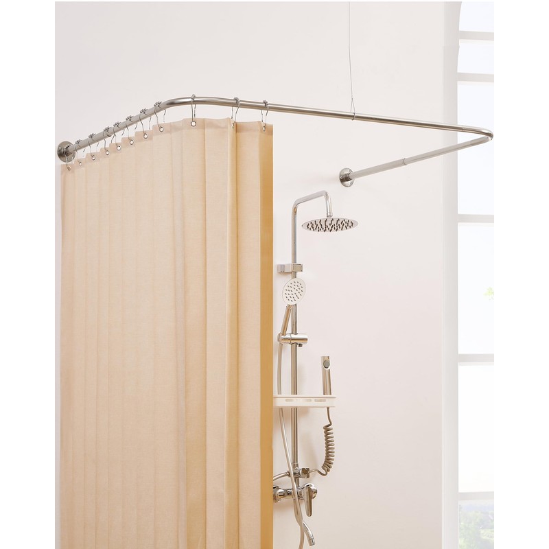 Yampos U Shaped Shower Curtain Rod Brushed Nickel, [Both Sides: