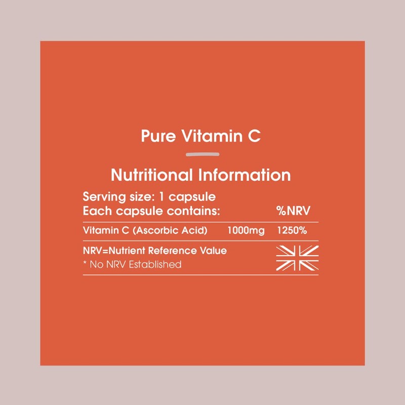 Pure Vitamin C Capsules 1000mg (No Fillers or Binders) Premium