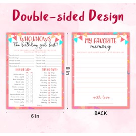 Who Knows The Birthday Girl Best & Favorite Memory - 20Pcs Birthday Double-Sided Game Cards - Flags Theme Birthday Game Cards for Girls - Birthday,Sleepover Party & Acticities Supplies - A05