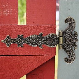 VILLCASE Pack of 2 Retro Bronze Decorative Hinges Made of Zinc Alloy T-Strap Vintage Car Hinges in Antique Country House Style Door Hinges Suitable for Gate Cupboard Cabinet