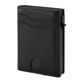 SENDEFN Men's Leather Wallet with RFID Protection Aluminium Credit Card Holder with Magnetic Closure Slim Wallet Card Holder Small Wallets, black, Fastened