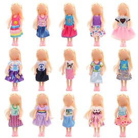Miunana 11 Clothes Shoes for 6 Inch 15 cm Dolls = 5 Dresses + 2 Shoes for Girls Dolls + 4 Clothes for Boys Dolls