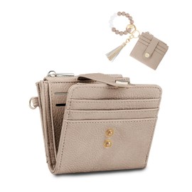 Sunpour Small Wristlet Wallets for Women Keychain Wristlet Wallet RFID Blocking Key Chain Wallet With Zipper Coin Pocket,2 Id Window, Light Camel, small, Small Wallet