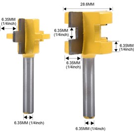 HOHXEN 2pcs/ Set Tongue Groove Router Bit Set 1/4" Teeth Width 1/4" Shank 3 Teeth T-Shape Wood Milling Cutter Flooring Wood Working Tools