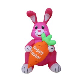 BZB Goods 4 Foot Tall Happy Easter Inflatable Bunny Rabbit Sitting Holding a Carrot Pre-Lit LED Lights Outdoor Indoor Holiday Blow up Lighted Yard Lawn Home Family Outside Decor Party Decoration