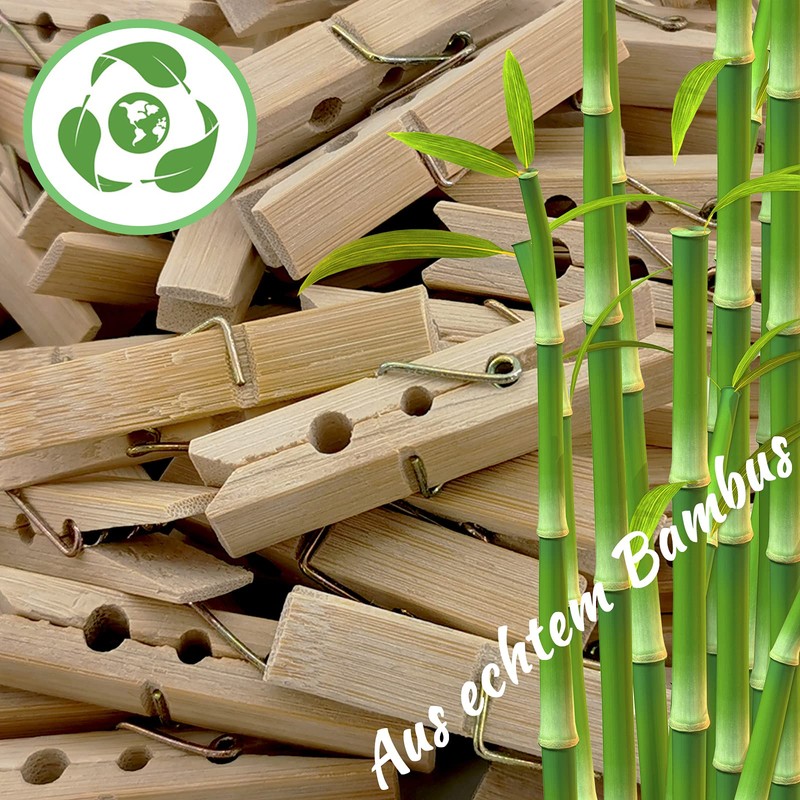 Bamboo Clothes Pegs - Pack of 100 - Sustainable Wooden