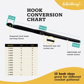 BeKnitting かぎ針フック/ニードルセット 12個 クラフト用品 | ギフトボックス | 母の日 | 初心者 | 編み物 | 高品質アルミニウム