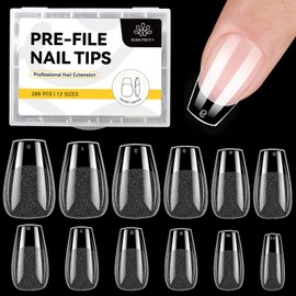 BORN PRETTY Nail Tips 288pcs Ultra Thin Clear Sanding Natural Fit False Nail Practice Salon Self Nail Short T Shape
