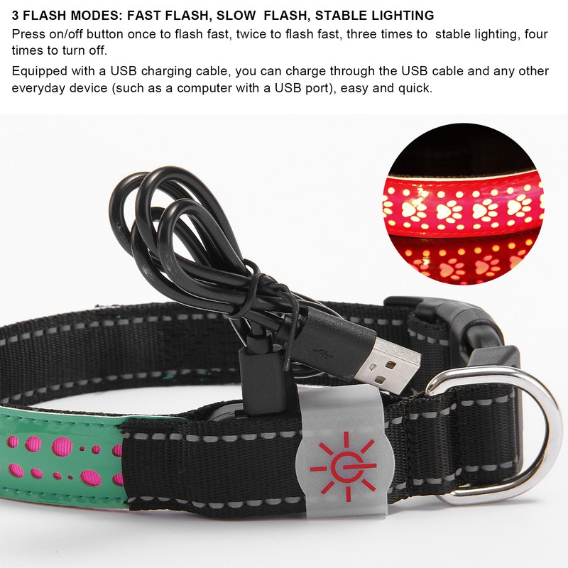 USB Rechargeable LED Pet Adjustable Carved Collar Dog Lighting Night