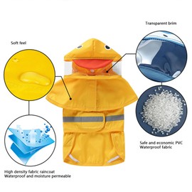 Dog Raincoat, Duck Style Lightweight Rain Jacket Poncho Hoodies Waterproof Pet Rain Jacket Hoodies with Reflective Stripe and Transparent Hood for Small Medium and Large Dogs (S)