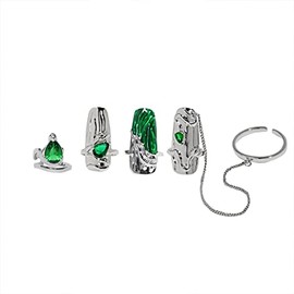 Women's Fingertip Nail Rings, Adjustable Opening Nail Art Charms Accessories, Fingernail Fingertip Claw Nail, Fingernail Tip Ring Set for Female, The Ideal Gift (Green)