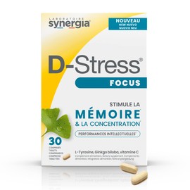 D-Stress Focus 30 Tablets | L-Tyrosine, Ginkgo Biloba and Vitamin C | Stimulates Memory and Concentration | Vegan, Gluten Free, Soy Free, GMO Free | Laboratory SYNERGIA