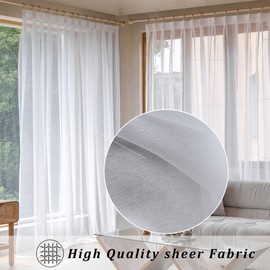 TOAVA DECO Pinch Pleated Square Curtains for Living Room Bedroom Meeting Room Extra Wide Divider Track Curtains Faux Linen Semi Light Filtering with Hooks 1 Panel 84x84 Inches Long, White