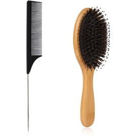 2Pcs Bamboo Hair Brush With Boar Bristle and Soft Nylon Blend - Detangling Brush With Natural Pins for Wood Handle