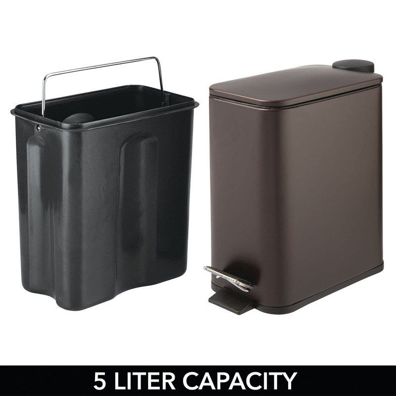 mDesign Rectangular Pedal Bin – 5 L Metal Waste Bin