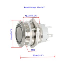 Ohamtes Latching Push Button Switch 12V 24V Waterproof Stainless Steel Metal 3/4" Mounting Hole White LED SPST Switch for Electrical Equipment, 2 Pcs, Flat Round