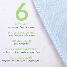 GREEN LIFESTYLE Washable Underpads - Large Bed Pads for use as Incontinence Bed Pads, Reusable Pet Pads, Great for Dogs, Cats, Bunny, Seniors Bed Pad (Pack of 6 - 30x34)