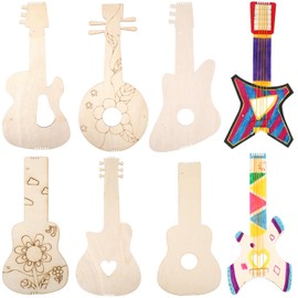 Toyvian 8 Pcs Unfinished Wood Cutouts Guitar Crafts for Painting - Kids Cardboard Guitars to Decorate Wood Slices - Wooden Guitar Toys with Holes Kindergarten Guitar Craft Projects